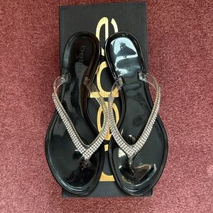 Bebe Black Sandals with Silver Rhinestones